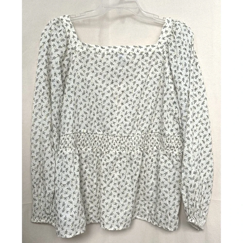 Old Navy Boho Cottagecore Cream Gold Ditsy Floral Square Neck Milkmaid Blouse XL